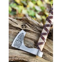 Cast Viking Axe Type C with Engraving and Leather Wrapping