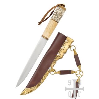 Viking Steel Knife with Wood and Bone Handle – Medieval Knife with Knotwork