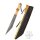 Damascus Steel Viking Seax with Wood and Brass Handle and Black Goatskin Sheath