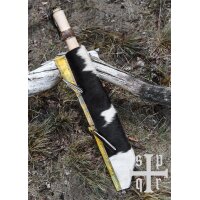 Damascus Steel Viking Seax with Wooden Handle and White Goatskin Sheath