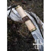 Damascus Steel Viking Seax with Wooden Handle and White Goatskin Sheath