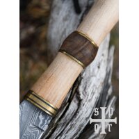 Damascus Steel Viking Seax with Wooden Handle and White Goatskin Sheath