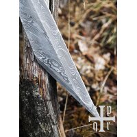 Damascus Steel Viking Seax with Wooden Handle and White Goatskin Sheath