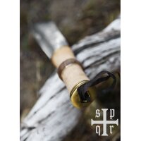 Damascus Steel Viking Seax with Wooden Handle and White Goatskin Sheath