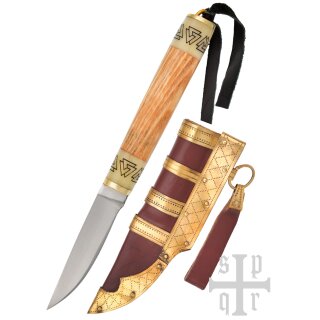 Small Birka Viking Knife, Carbon Steel, Wood and Bone Handle with Valknut Design