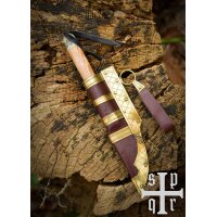 Small Birka Viking Knife, Carbon Steel, Wood and Bone Handle with Valknut Design