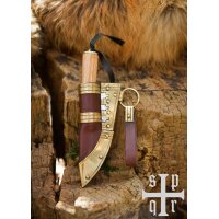 Kleines Wikinger-Messer aus Karbonstahl – Fibelmesser mit Holzgriff und Lederscheide