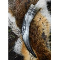 Wikinger-Trinkhorn „SKJOLD“ aus echtem Horn mit Wikingerschiff-Motiv