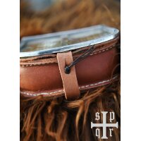 Medieval Belt Pouch “ARVID” in Brown Leather with Brass Front Flap