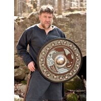 Wikinger-Rundschild „HUGINN & MUNINN“ aus Holz – mit Raben-Motiv und Triquetras