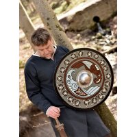 Wikinger-Rundschild „HUGINN & MUNINN“ aus Holz – mit Raben-Motiv und Triquetras
