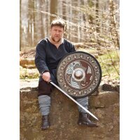 Wikinger-Rundschild „HUGINN & MUNINN“ aus Holz – mit Raben-Motiv und Triquetras