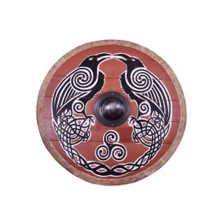 Viking Round Shield “RAVNIR” in Wood – Hugin & Munin with Triskele and Rawhide Rim
