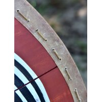 Viking Round Shield “RAVNIR” in Wood – Hugin & Munin with Triskele and Rawhide Rim
