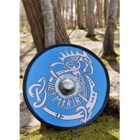 Viking Round Shield “FENRIR” in Wood – Hand-Painted Fenris Wolf and Runes