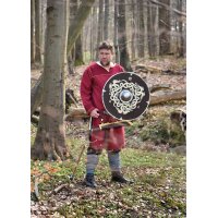 Anglo-Saxon Round Shield “WYRM” in Wood – with Serpent Motif and Futhorc Runes