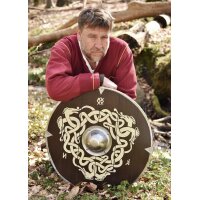 Anglo-Saxon Round Shield “WYRM” in Wood – with Serpent Motif and Futhorc Runes