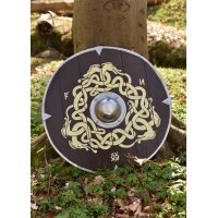 Anglo-Saxon Round Shield “WYRM” in Wood – with Serpent Motif and Futhorc Runes