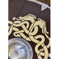 Anglo-Saxon Round Shield “WYRM” in Wood – with Serpent Motif and Futhorc Runes
