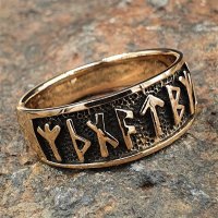 Wikinger Ring mit Runen "Futhark" aus Bronze 56 (17,8) / 7,6 US