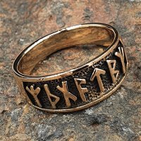 Wikinger Ring mit Runen "Futhark" aus Bronze 60 (19,1) / 9,1 US