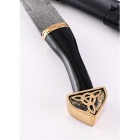 Sax "Woden" aus Damaszenerstahl mit schwarzer Lederscheide & Horngriff