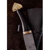 Sax "Woden" aus Damaszenerstahl mit schwarzer Lederscheide & Horngriff
