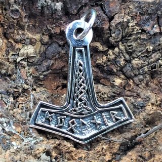 Amulett Thorhammer Runen Silber Anhänger+Lederband Wikinger Mjölnir Thorshammer 