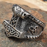 Thorshammer Ring mit keltischen Knoten aus Edelstahl