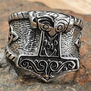 Thorshammer Ring mit keltischen Knoten aus Edelstahl 57 (18,5) / 8 US