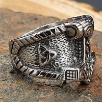 Thorshammer Ring mit keltischen Knoten aus Edelstahl 60 (19,0) / 9 US