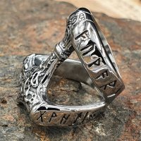 Thors Hammer Ring mit nordischen Runen aus Edelstahl 60 (19,0) / 9 US