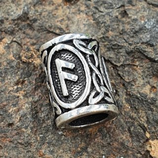 Futhark Bartperle Rune "ANSUZ" aus 925er Sterling Silber