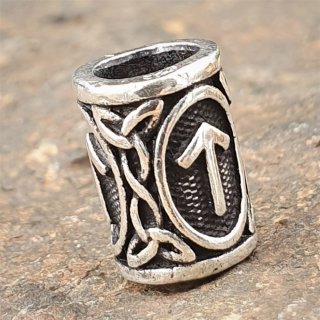 Futhark Bartperle Rune "TIWAZ" aus 925er Sterling Silber
