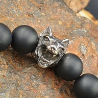 Onyx Kugelarmband "Ysengrin" mit Wolfskopf aus Edelstahl