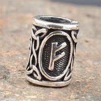 Futhark Bartperle Rune "FEHU" aus 925er Sterling Silber