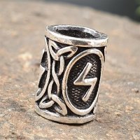 Futhark Bartperle Rune &quot;SOWILO&quot; aus 925er Sterling Silber