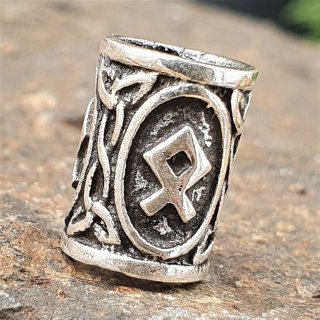 Futhark Bartperle Rune "OTHALA" aus 925er Sterling Silber