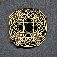 Keltisches Kreuz Fibel mit Onyx aus Bronze