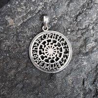 Sonnenrad Schmuckanhänger mit Futhark Runen aus 925er Sterling Silber