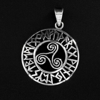Triskele Anhänger mit Futhark Runen aus 925 Sterling Silber