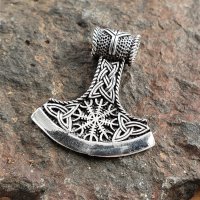 Wikingerbeil "Baði" Schmuck Anhänger mit Vegvisir aus 925 Sterling Silber