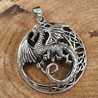 Drachen Schmuck Amulett "Nidhöggr" mit keltischen Knoten aus 925er Sterling Silber