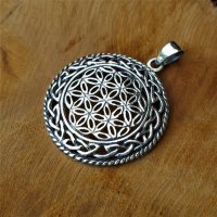 Blume des Lebens Schmuck Anhänger mit keltischem Knoten aus 925 Sterling Silber