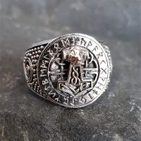 Thors Hammer Siegelring mit Runen aus 925 Sterling Silber