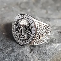 Thors Hammer Siegelring mit Runen aus 925 Sterling Silber 55 (17,5) / 7 US