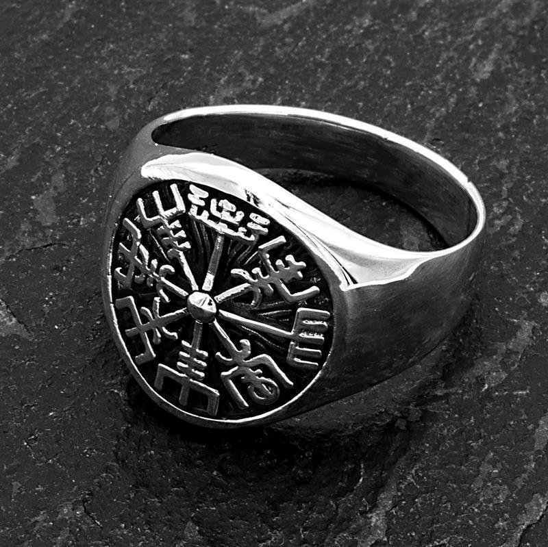 Vegvisir Siegelring aus 925er Sterling Silber Wikinger Kompass Ring