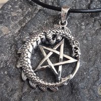 Drachen mit Pentagramm Anhänger aus 925er Sterling Silber