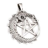 Drachen mit Pentagramm Anhänger aus 925er Sterling Silber