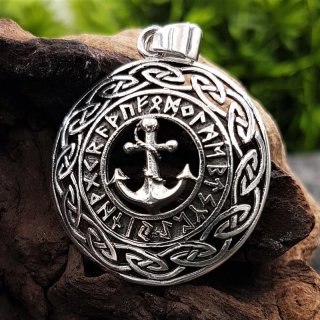 Anker umgeben von Runen im keltischen Knotenkreis aus 925 Sterling Silber